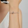 WOSTU Shiny Rhinestone Retro Pattern 925 Sterling Silver Chain Clip Beads Fit Original Bracelet Bangle DIY Fine Jewelry