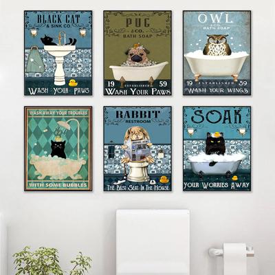 Moderne Cartoon Tier Kinderzimmer Dekoration Malerei Schwarz Katze Hund Badezimmer Bad Poster Baby Dusche Wand Kunst Wohnkultur
