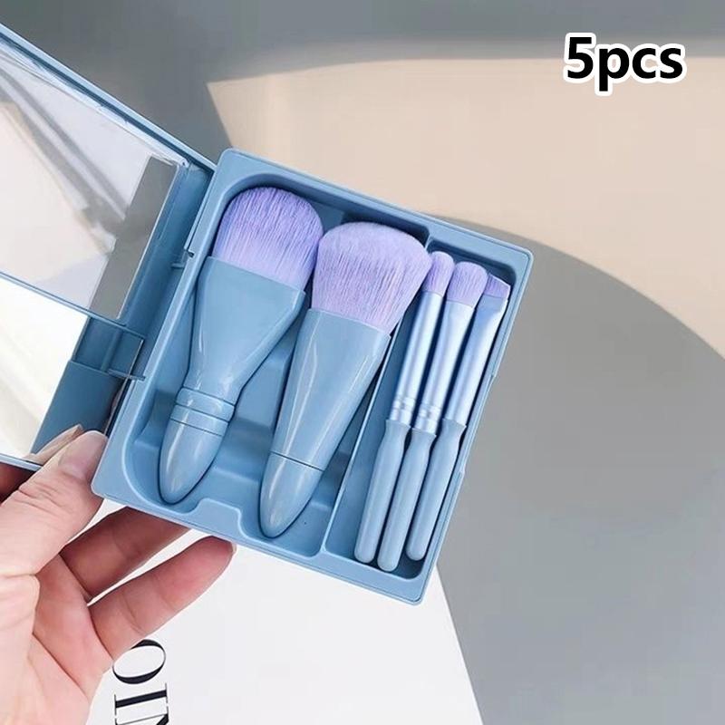 

5Pcs Portable Makeup Brush Set With Mirror - Foldable Travel Kit ,Mini Makeup Brush Set Travel Makeup Brush Set as the picture