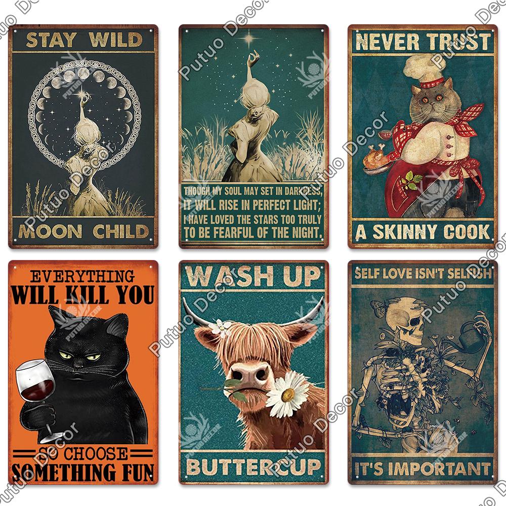 Putuo Decor Funny Cat Vintage Posters Tin Signs Retro Plaque Metal Plate Wall Art Decoration for Home Living Room Pet Shop