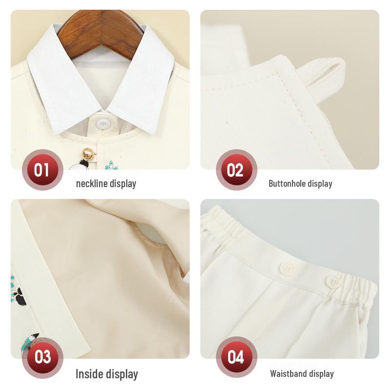 Boys' Spring Hanfu Vest Set with Embroidery - Formal Wear for Performances and Events