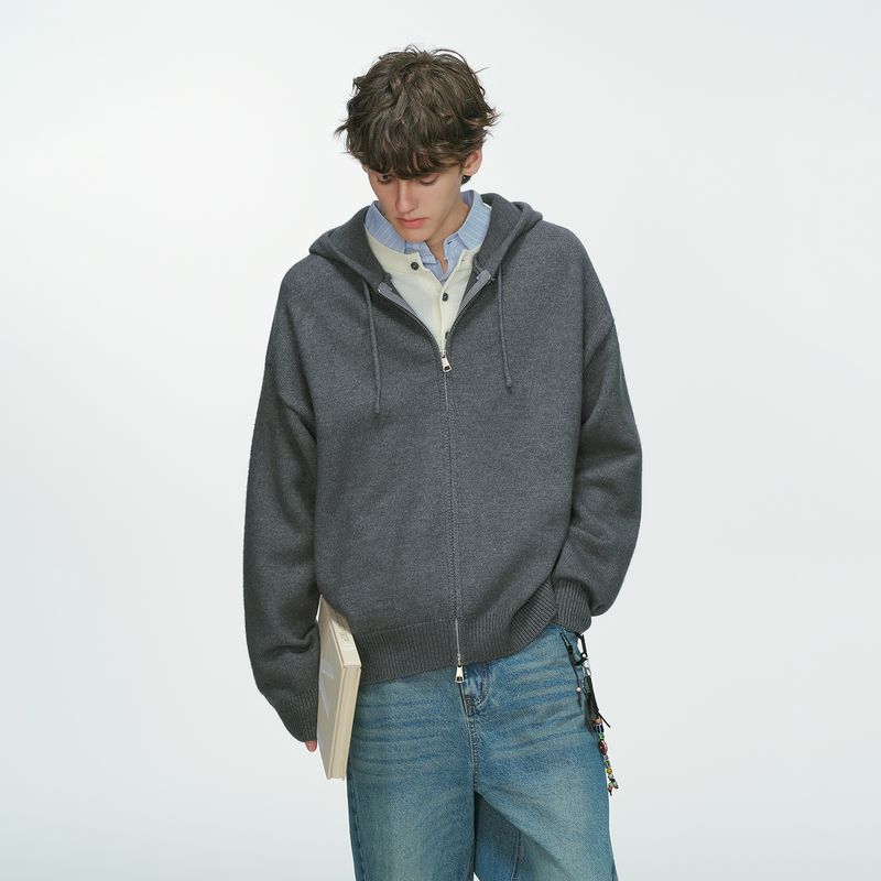 Dream Made American Retro Cleanfit Hooded Cardigan Knitwear for Men in Autumn and Winter, Lazy Style Knitwear