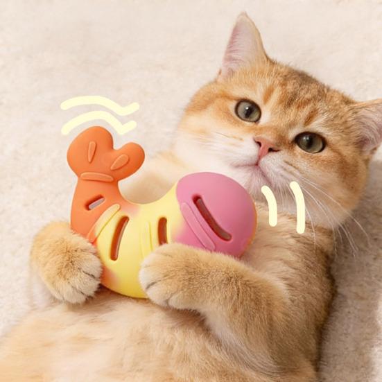 Silicone Shrimp Meat Cat Toy Kitten Food Leakage Treat Dispensing Chew Toy Indoor Cats Teething Cleaning Interactive Boredom Enrichment