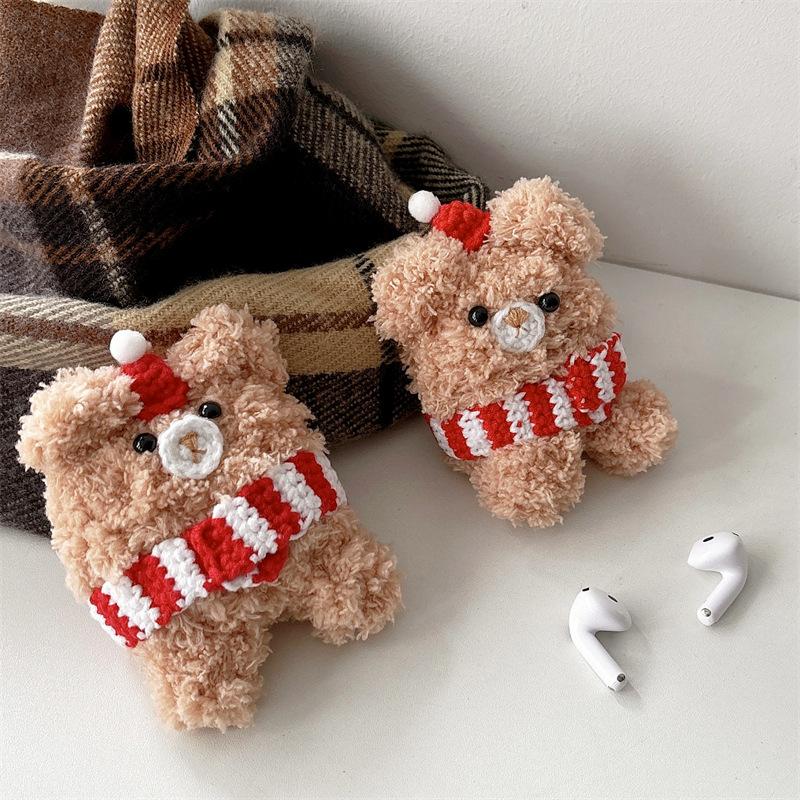 Plush cartoon scarf bear suitable for airpods 4th generation protective case 2nd generation 3rd generation pro2 apple bluetooth headset case