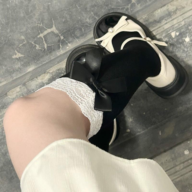Women's Socks Spring Summer Lace Lace Pile Socks Long Tube Day Sweet Girly Slimming Thin Bow White Cute Calf Socks Fashion Socks