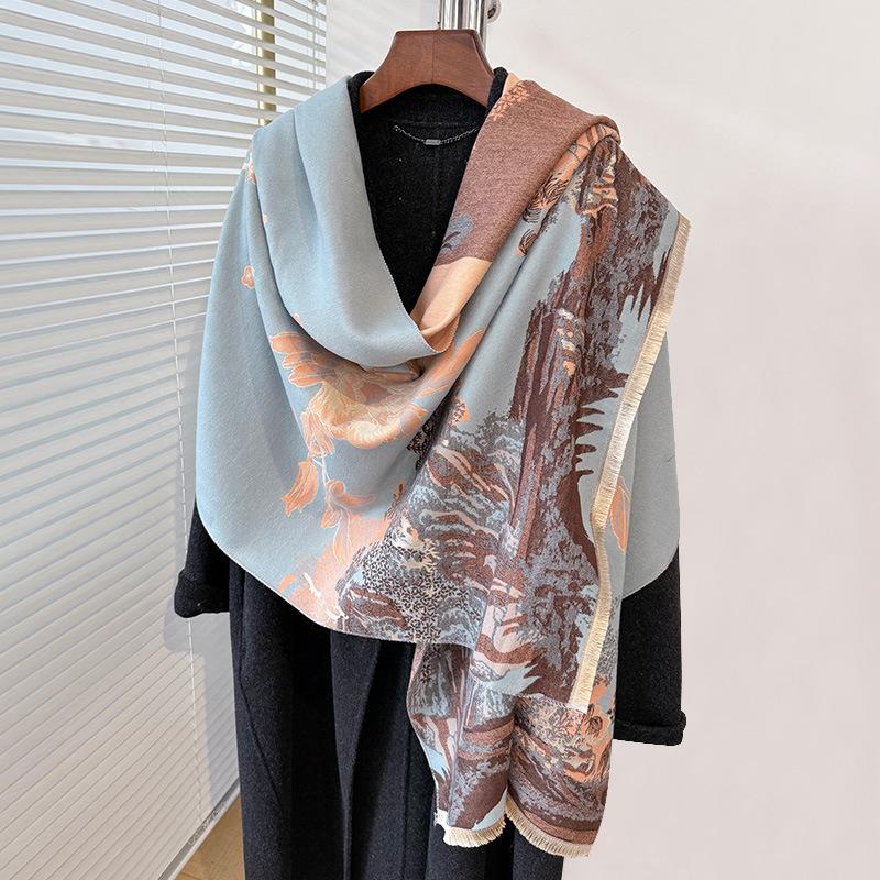 Shawl With National Style High-End Scarf Dual-Purpose Winter Office Blanket Blanket To Keep Warm And High-End
