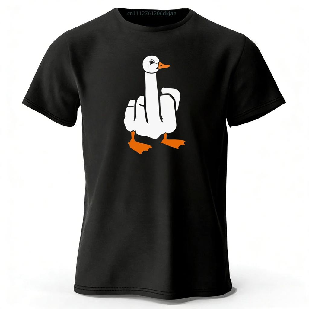 Funny Middle Finger Duck Creative Print Pure Cotton Tshirt for Mens Leisure Entertainment Tshirt Plus Size Loose Sports Top