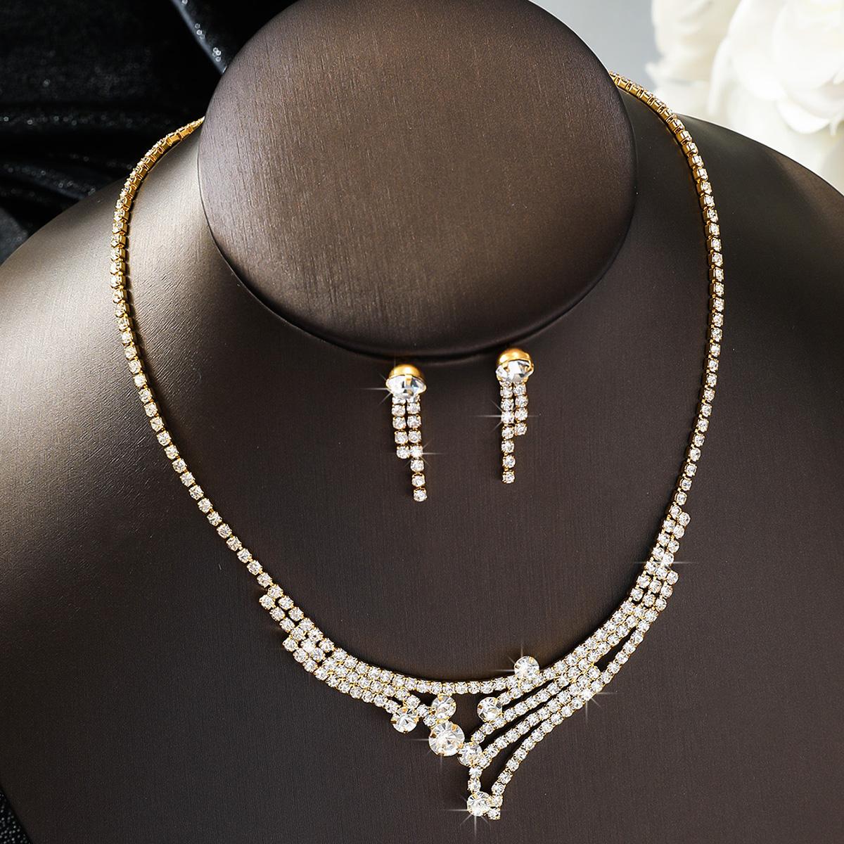 3PC Women s Fashion Copper Inlaid Diamond Claw Chain Geometric Necklace Earring Set Suitable for Wedding, Party, Festival Gifts