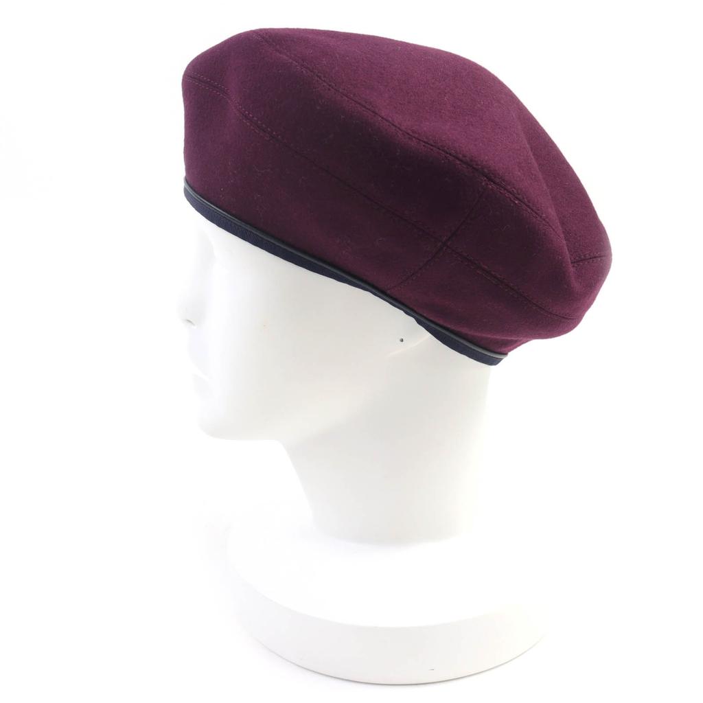Excellent HERMES Beret Santreno Leather with Serie Buttons Wine-red Cashmere Women 58 Used
