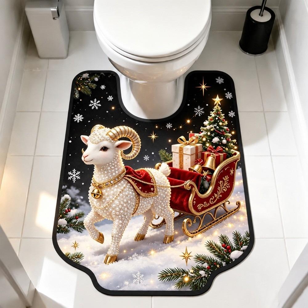 Absorbent Bathroom U-shaped Mat Christmas Theme Bath Mat Fun Toilet Floor Rug Household