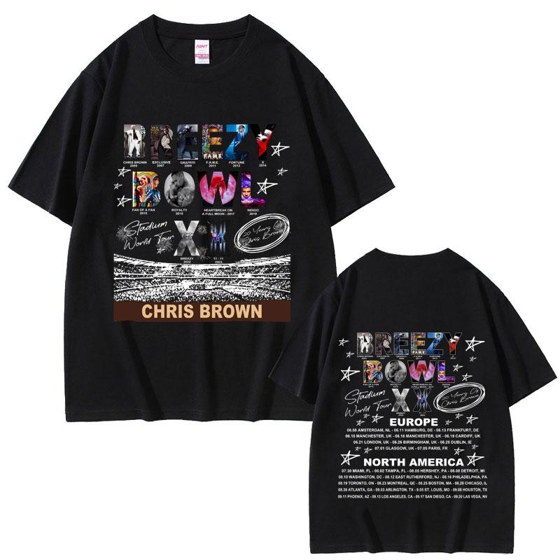 2025 Summer Rapper Chris Brown Breezy Bowl XX Tour Men Women Hip Hop Fashion Streetwear Unisex Vintage Oversized Short Sleeves