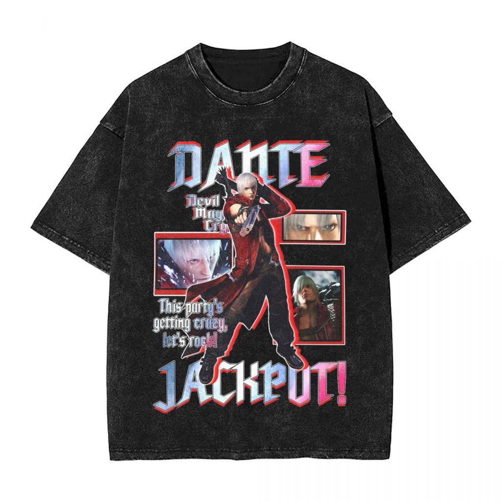 Washed T Shirts DMC Devil May Cry Demon Brothers TShirts Harajuku Streetwear Cotton Graphic Tops Tops Tees Men Women