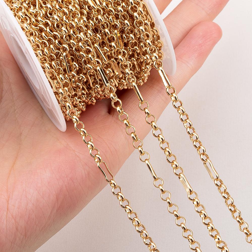 1M 18K Gold Plated Brass Square Link O Shape Chain for Jewelry Making Supplies DIY Bracelet Necklace Material Chain Accessories