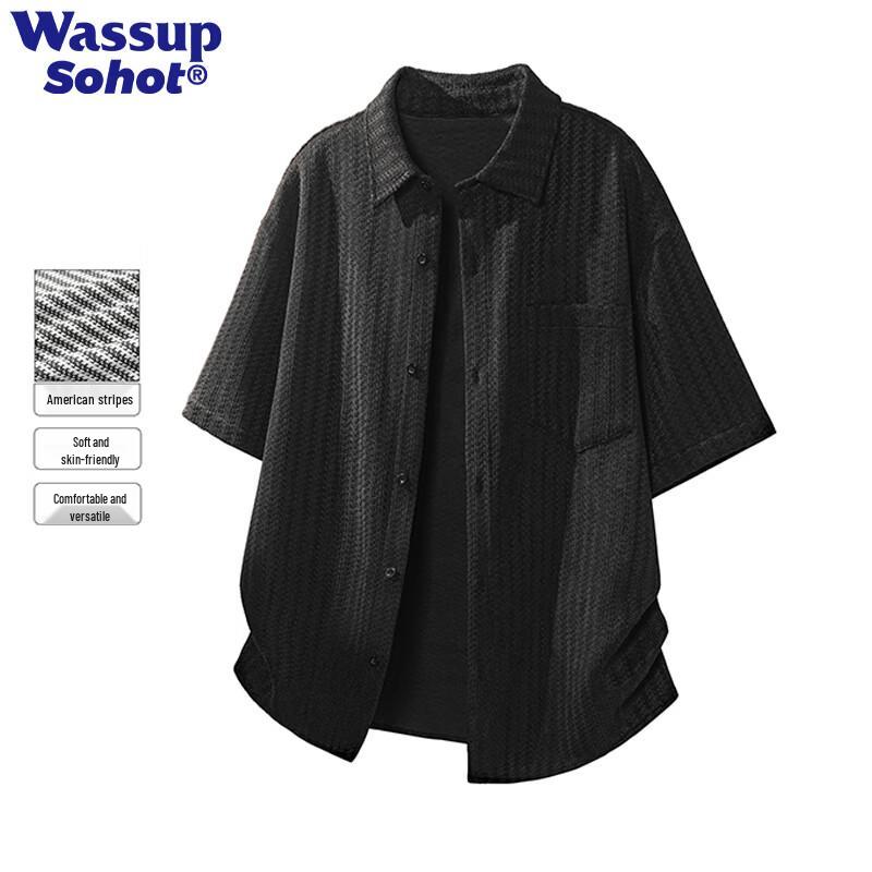 Men's Wassup Sohot Fishbone Stripe Short-Sleeve Shirt