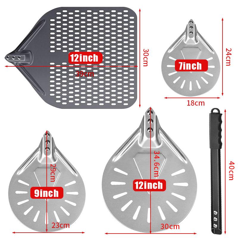 7/9/12inch Perforated Aluminum Metal Pizza Turning Peel Professional Pizza Spatula Paddle for Homemade Pizza Oven Accessories