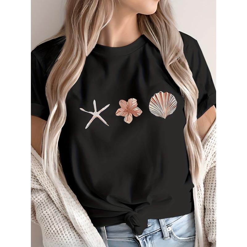 

European sizes Elegant Artistic Printed Pattern Women S Clothing Short-Sleeve T-Shirt 4XL чорний