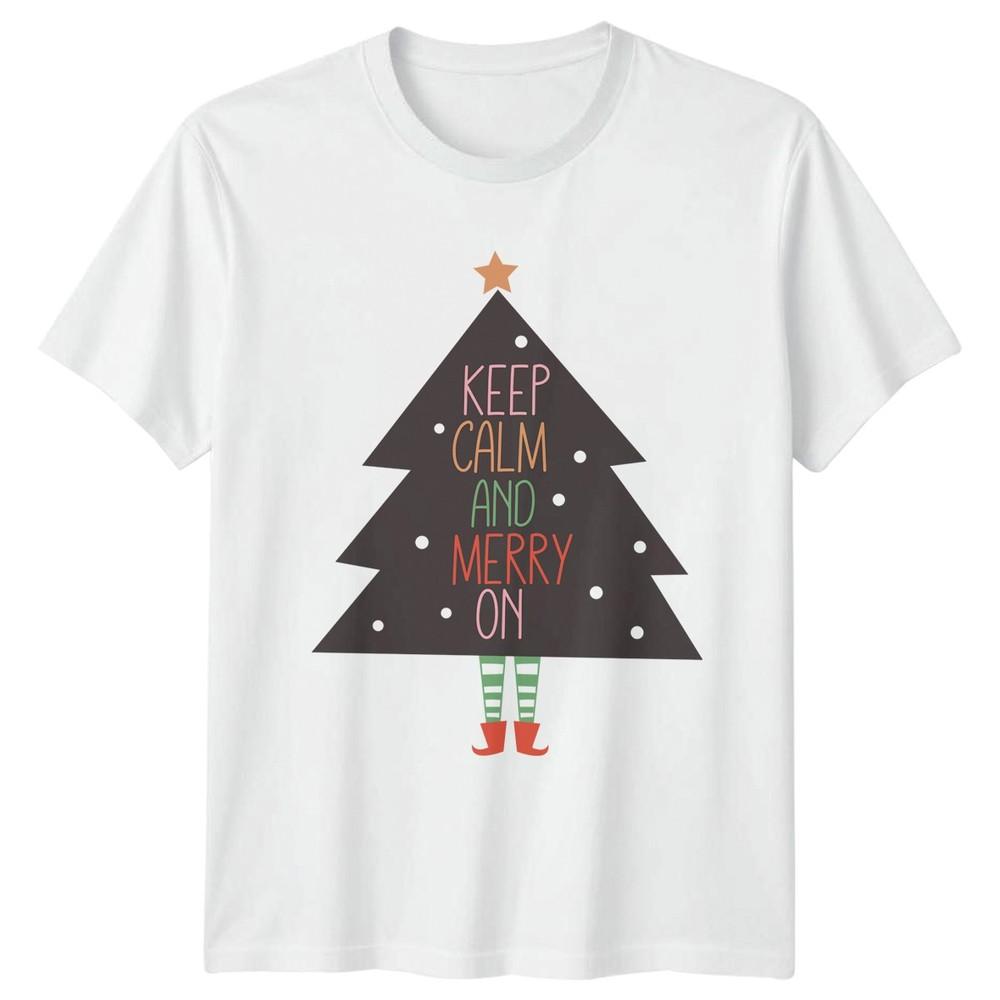 Keep Calm And Merry On Christmas Tree Elf Legs Holiday Unisexs TShirt Unisexs Top S