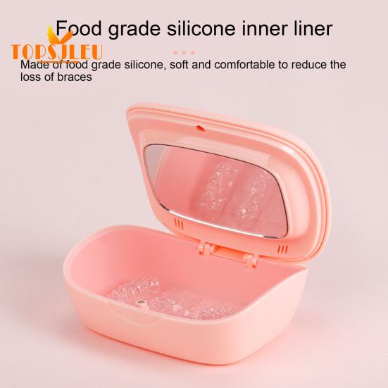 Étui de retenue à Double couche avec outil de retrait de miroir-boîte de rangement pratique pour prothèses dentaires, aligneurs et appareils orthodontiques
