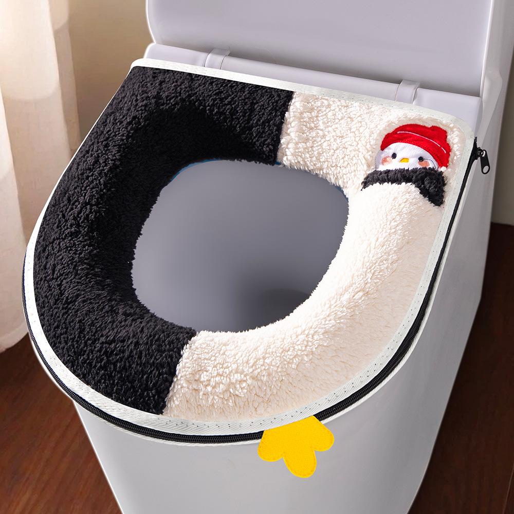 

Universal autumn and winter fleece thickened cute plush toilet zipper toilet cover for all seasons