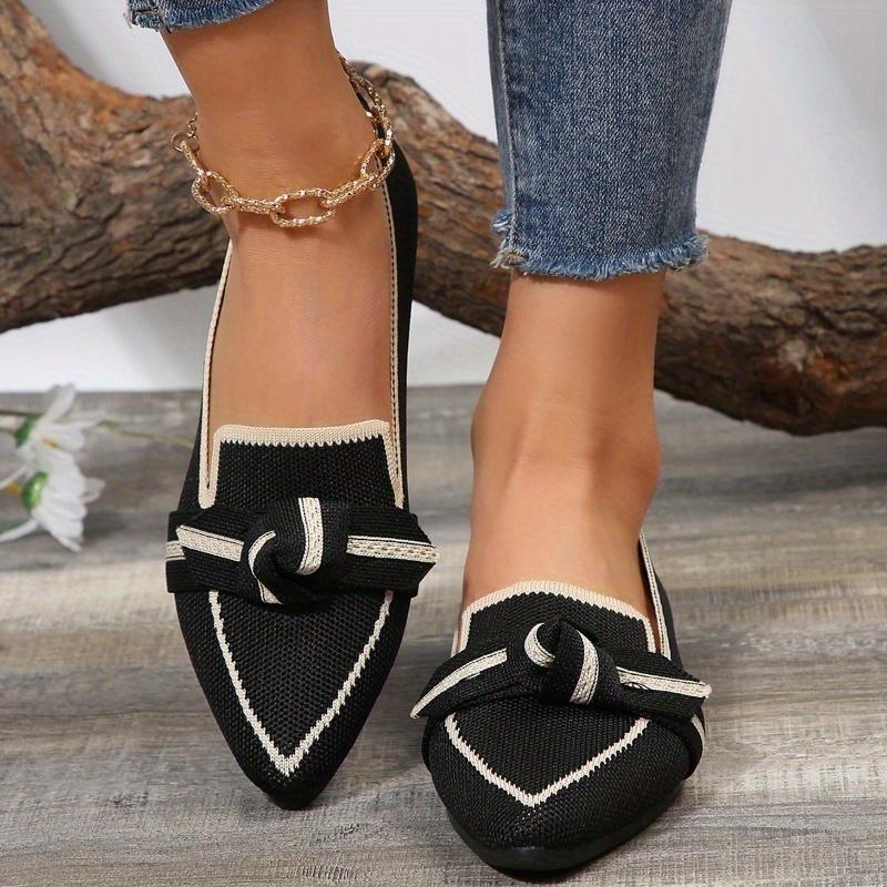 Womens Chic Knot Flat Shoes  Soft Knitted SlipOns with Pointed Toe  UltraComfortable & Breathable for Everyday Style