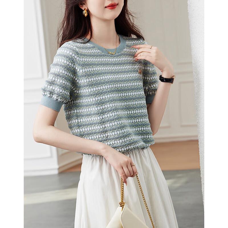 Demanar Women's Striped Short-Sleeve Knit Top