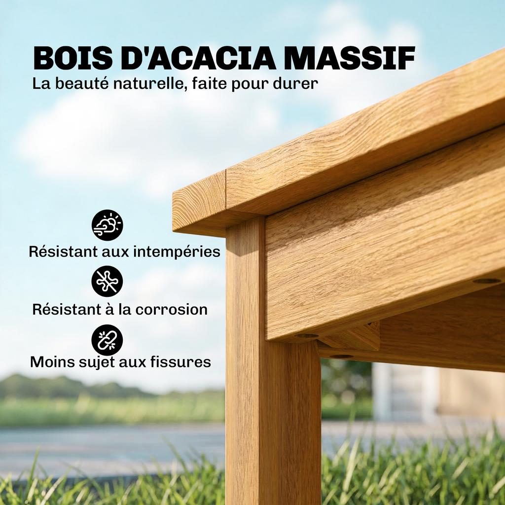 Garden Coffee Table, Square, Solid Acacia Wood, Slatted Top, 48 x 48 x 46 cm, Natural