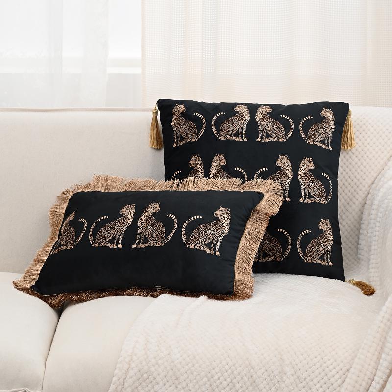 Nordic Luxury Leopard Print Gold Tassel Pillowcase for Living Room Sofa