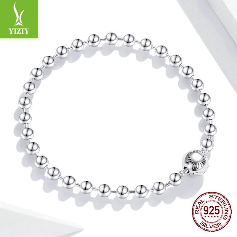 S925 Sterling Silver Round Bead Bracelet For Men And Women, Simple Wind-Plated Platinum Hand Jewelry Scb208