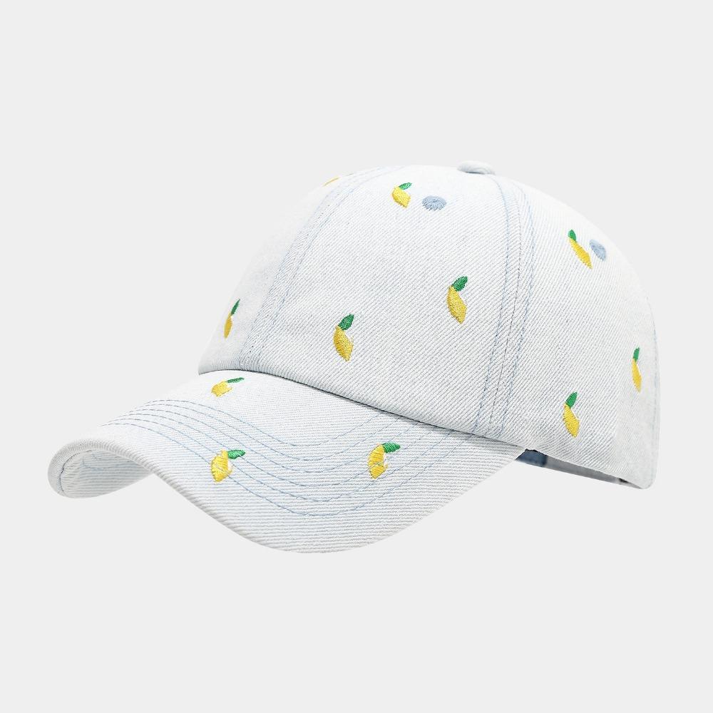 Versatile Denim Baseball Caps Lemon Love Cherry Embroidery Adjustable Golf Hats Breathable Trucker Cap Unisex
