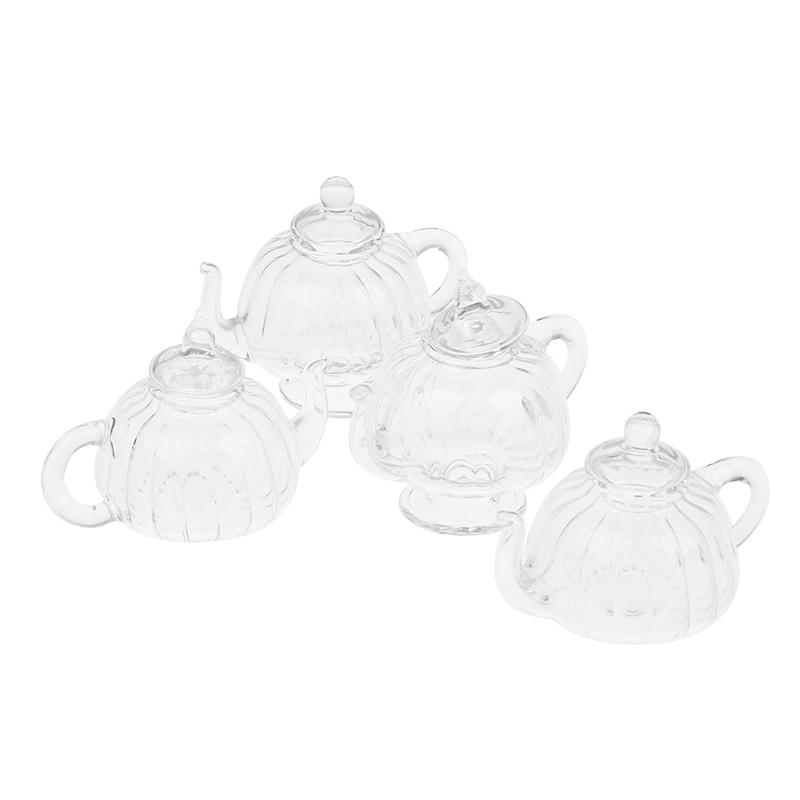 1:12 кукольных мини-стеклянных чашек с плоским дном/чайник на высоких ножках — фото 13