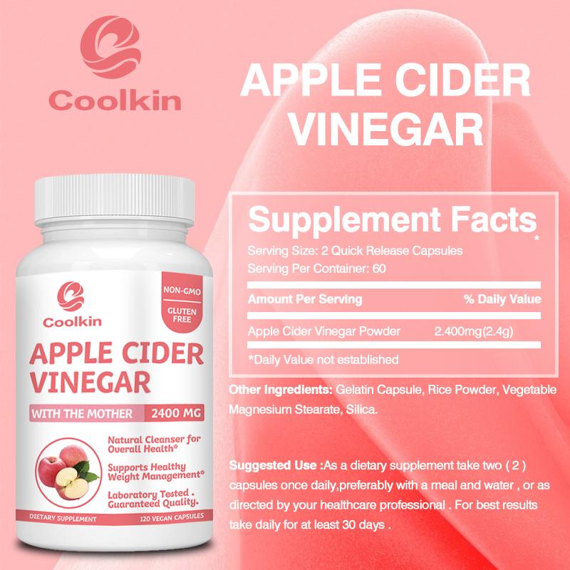 Coolkin Apple Cider Vinegar Capsules, 2400mg, Vegetarian, Dietary Supplement, Suitable for Both Men and Women