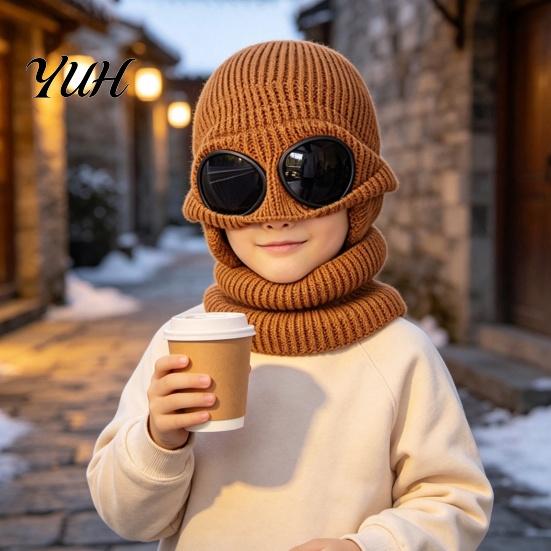Comfortable Skin Friendly Winter Cap 1 Set Knit Hat Neck Warmer for Kids, Earflap with Goggles, Kids Gift School Travel Fleece Lined Aviator Cap, Warm