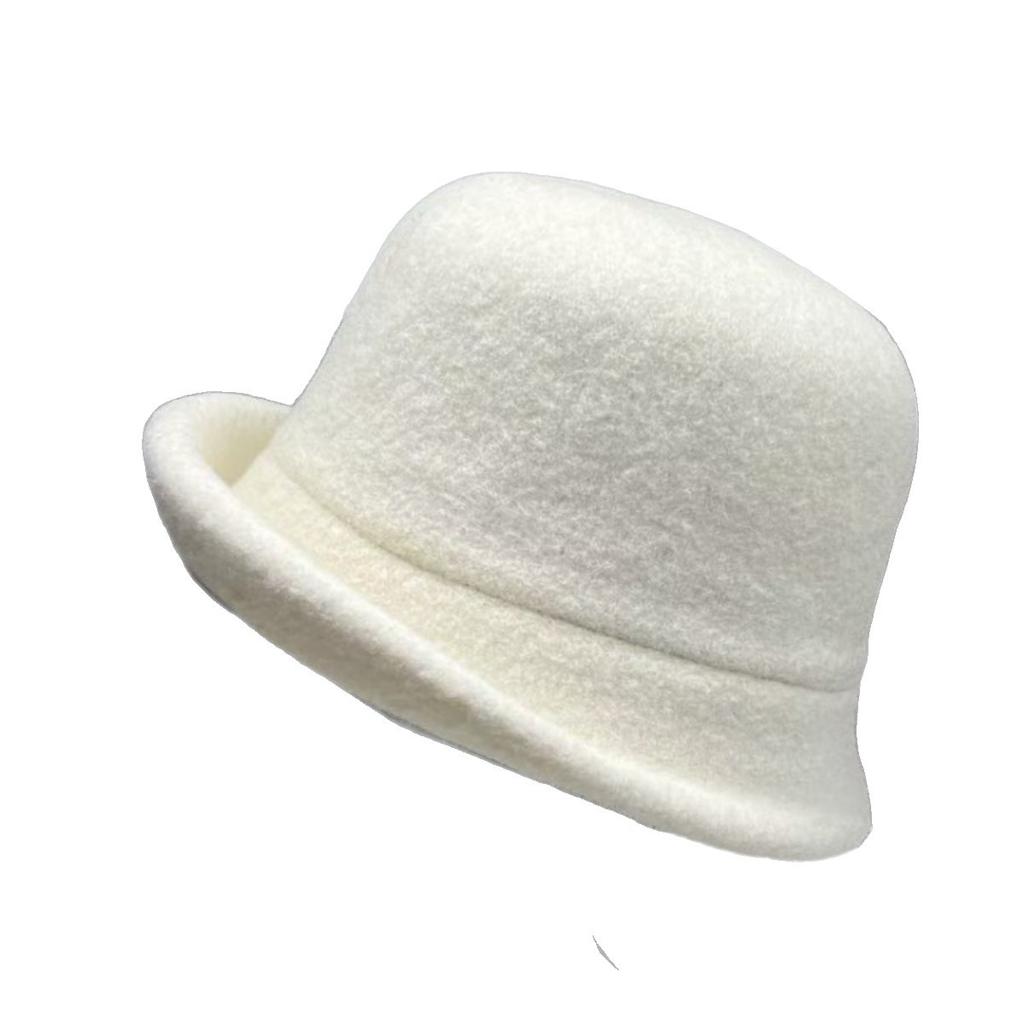 ins new wool bucket hat women's autumn and winter warm beret, retro French basin hat upturned top hat