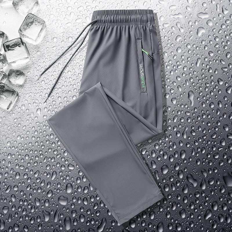 Men s Summer Ice Silk Quick-Dry Joggers – Casual, Trendy, Straight-Leg, Plus Size Sports Pants XL