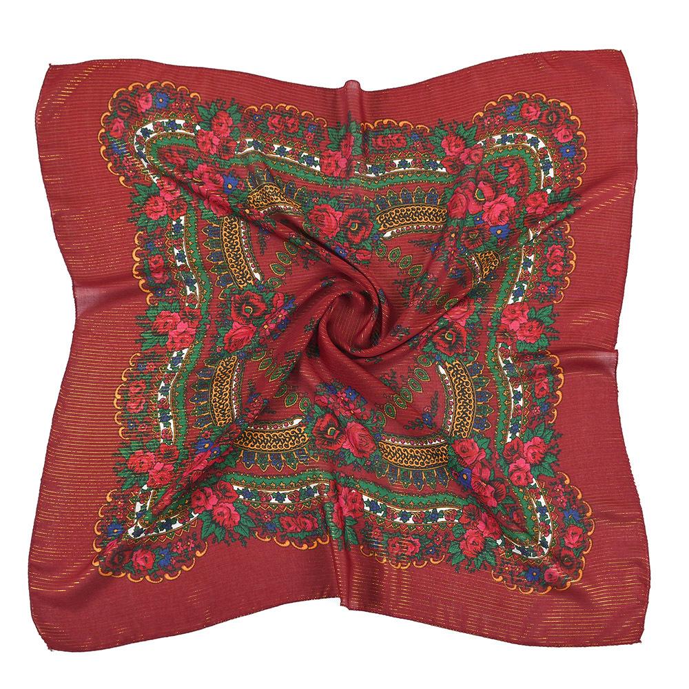 85Cm Gold Yarn Square Russian Scarf Women Floral Printed Shawl Female Bandana Head Wrap Headband Scarves Handkerchief