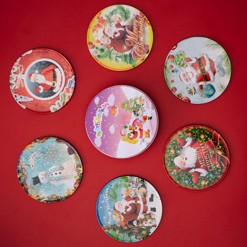 Christmas Themed Delightful Round Tin Coasters With Cute Cartoon Designs For Kids And Family