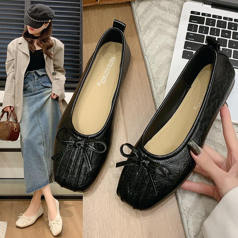 Shoes Woman 2025 Low Heels Bow-Knot Autumn Female Footwear Shallow Mouth New Grandma Summer Butterfly Boat Fall Dress Butterfly-