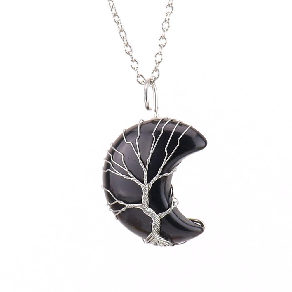 Amethyst Moon Tree of Life Crystal Pendant Necklace N512