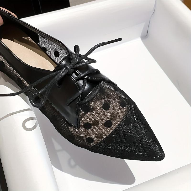 Pointed-toe Mesh Lace-up Flats Flat Women's Shoes Polka Dot Breathable Sandals Large Sizes 35-43