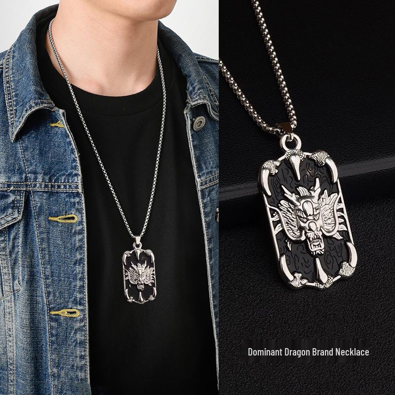 Retro Dragon Plate Necklace: Chinese-Style Titanium Steel Sweater Chain