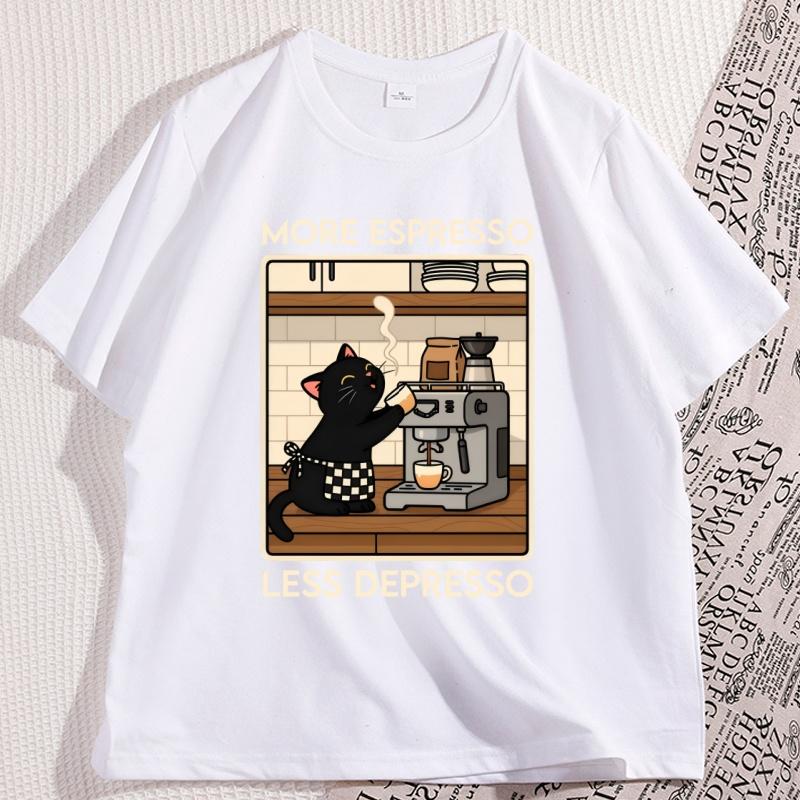 Vintage Katze Kaffee T-Shirt Lustiges Grafik-T-Shirt Unisex Damen Lässige Kurzarm-T-Shirts Unisex Weiche Atmungsaktive Baumwollkleidung Oberteile