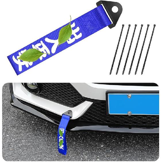 AICEL Car Racing Tow Strap, Nylon High Strength JDM Sports Style Decorative Traction Rope, Chinese Slogan Car Exterior Towing Strap, Universal Tow синий