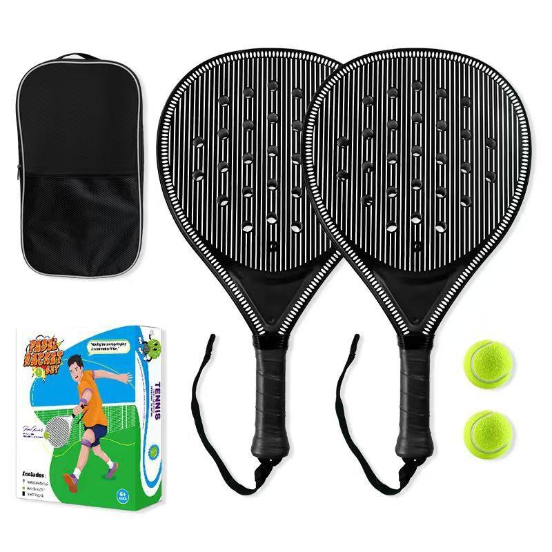 Beginner Beach Tennis Racket Set With 2 Rackets Balls ABS Material Outdoor Training Equipment Kids Adults Double Racket Ball Set, Black