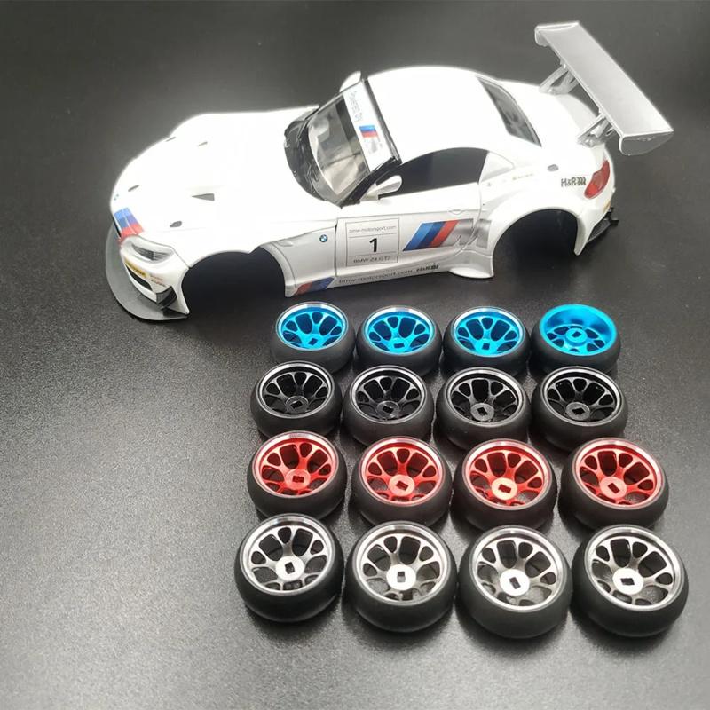 4pcs/set Alloy Rc Wheel Rim Drift Tire for 1/28 Wltoys K969 K989 P929 Kyosho Rally Model Car Upgraded Part