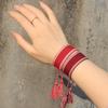 Adjustable European & American Fashion Embroidered Polyester-Cotton Tassel Bracelet with Customizable Logo