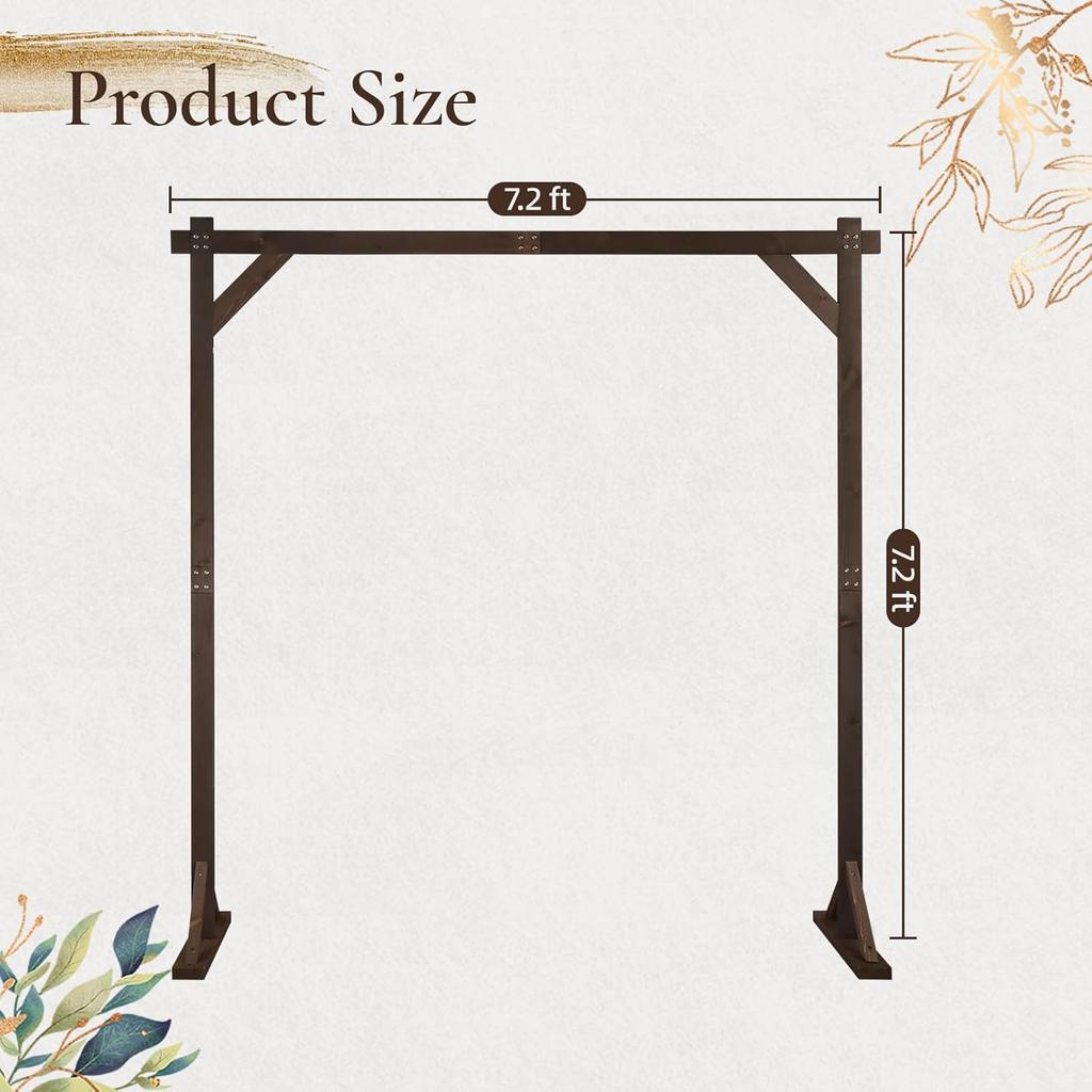 7.2ft Wooden Wedding Arch Wedding Decor for Yard Dark Brown 7.2ft x 7.2 ft/L x H