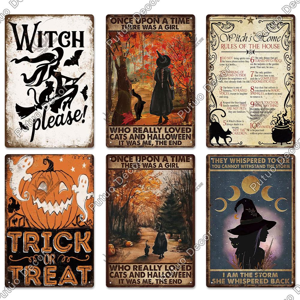 Putuo Decor Halloween Vintage Tin Signs Plaque Metal Plate Retro Poster Wall Art Decoration for Home Bar Living Room Door Yard