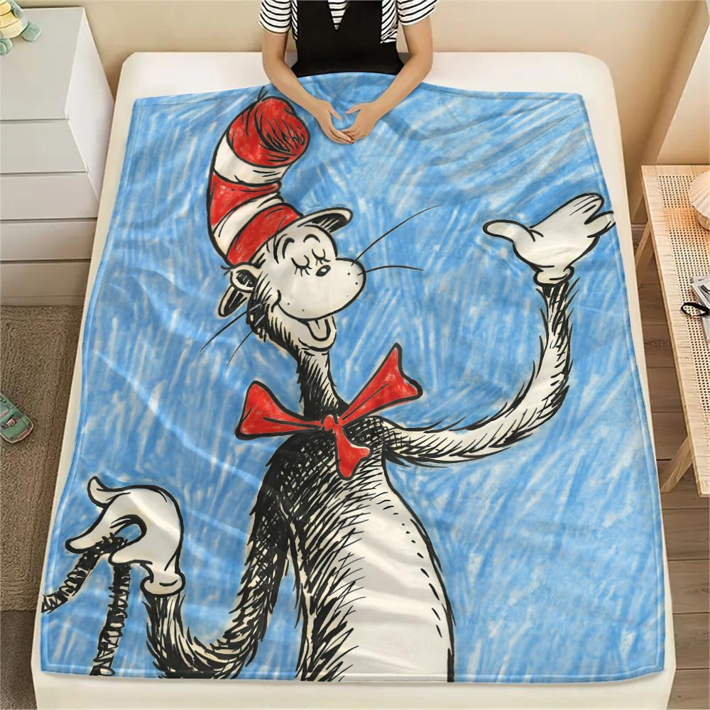 The Cat in the Hat Print Flannel Blanket, High quality Comfortable for All Seasons, Home Decor, Warmth and Comfort