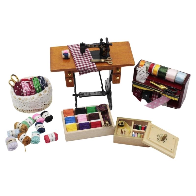 

Nostalgic Miniature Sewing Machine Set Dollhouses Accessory Perfect for Retro Enthusiasts and Unique Home Decors 1