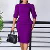 C8612 European and American large size 2026 new fashionable solid color round neck Tongle OL hip-wrapped African dress